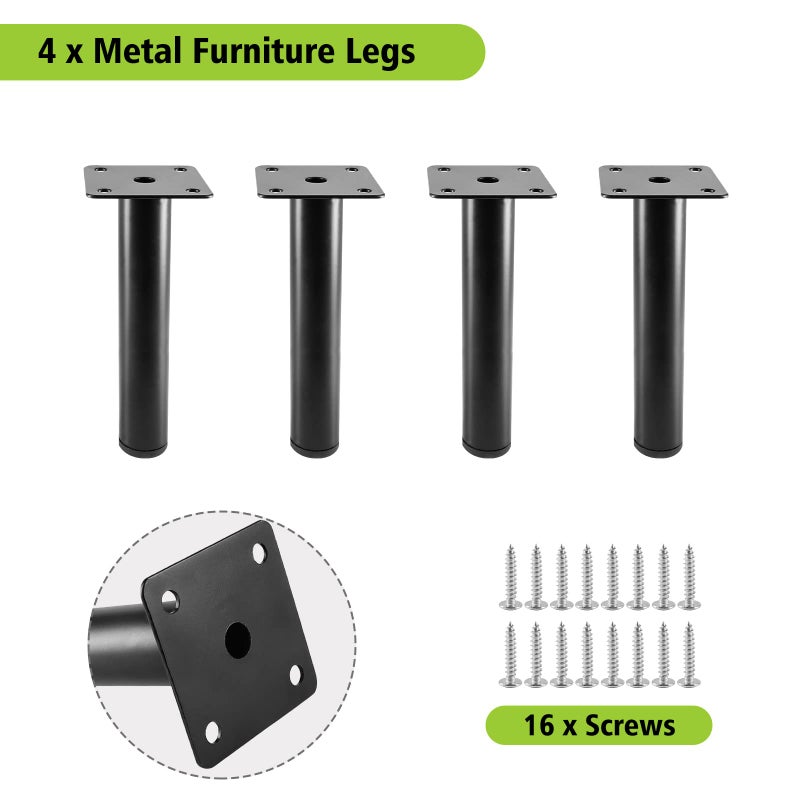 Masendelk Black Furniture Legs 6 Inch / 150mm, 4pcs Modern Sofa Legs Round Cabinet Legs, Heavy Duty Metal Legs with Mounting Screw for DIY Couch TV Cabinet Dresser Desk Risers - Image 2
